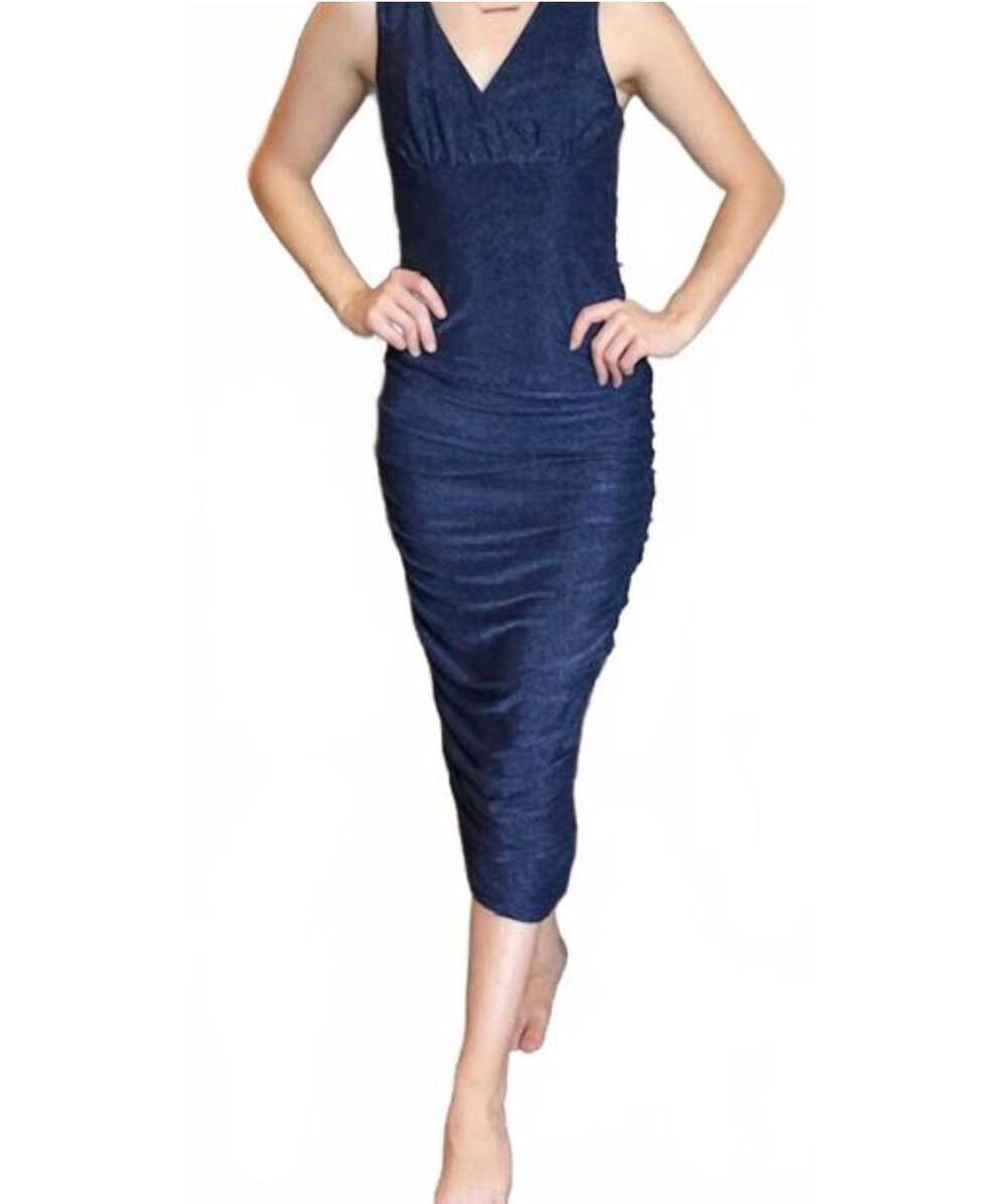 Lavender Brown Bright Blue Sleeveless V-Neck Ruched Bodycon Dress